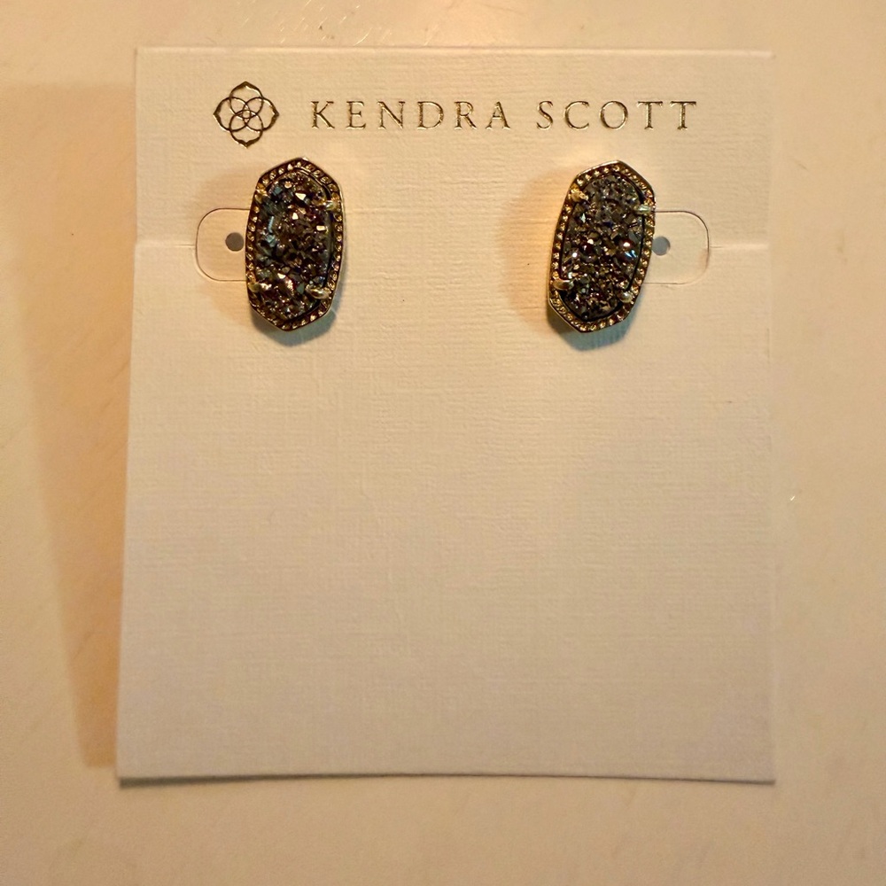 Kendra Scott Gold Ellie Stud Earrings with Platinum Drusy